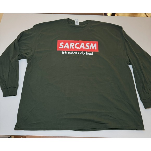 Gildan‎ Sarcasm T-Shirt Funny Graphic Long Sleeve Top Olive Green - Picture 1 of 5